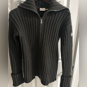 Moncler Gray Zip-Up Ribbed Sweater Small